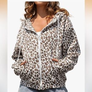 Camo Zip Up Hoodie Women Men Oversized Hooded Leopard Jacket Long Sleeve